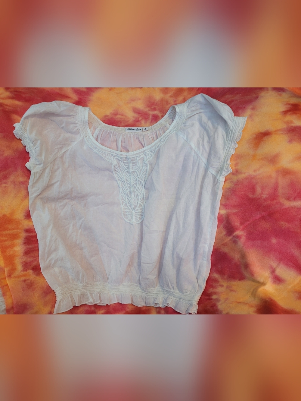 St. John's Bay White Embroidered Puff-Sleeve Tunic Top